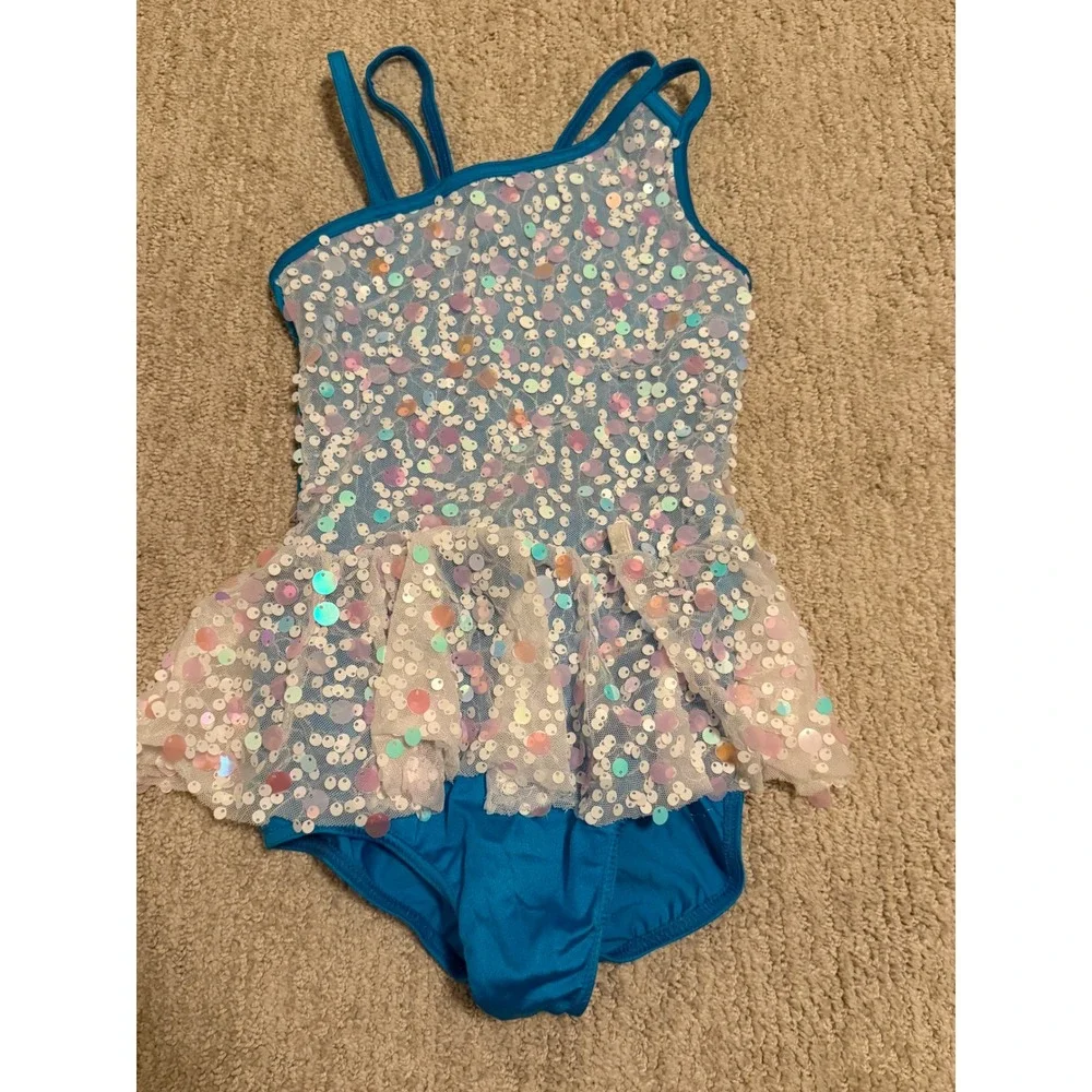 Weissman‎ Kids Large Iridescent Sequin Blue Dance Costume + Pants & Accessories
